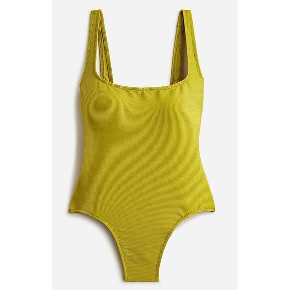 J. Crew Ribbed Squareneck One-Piece Swimsuit Textured Green Size 14 - Picture 1 of 11